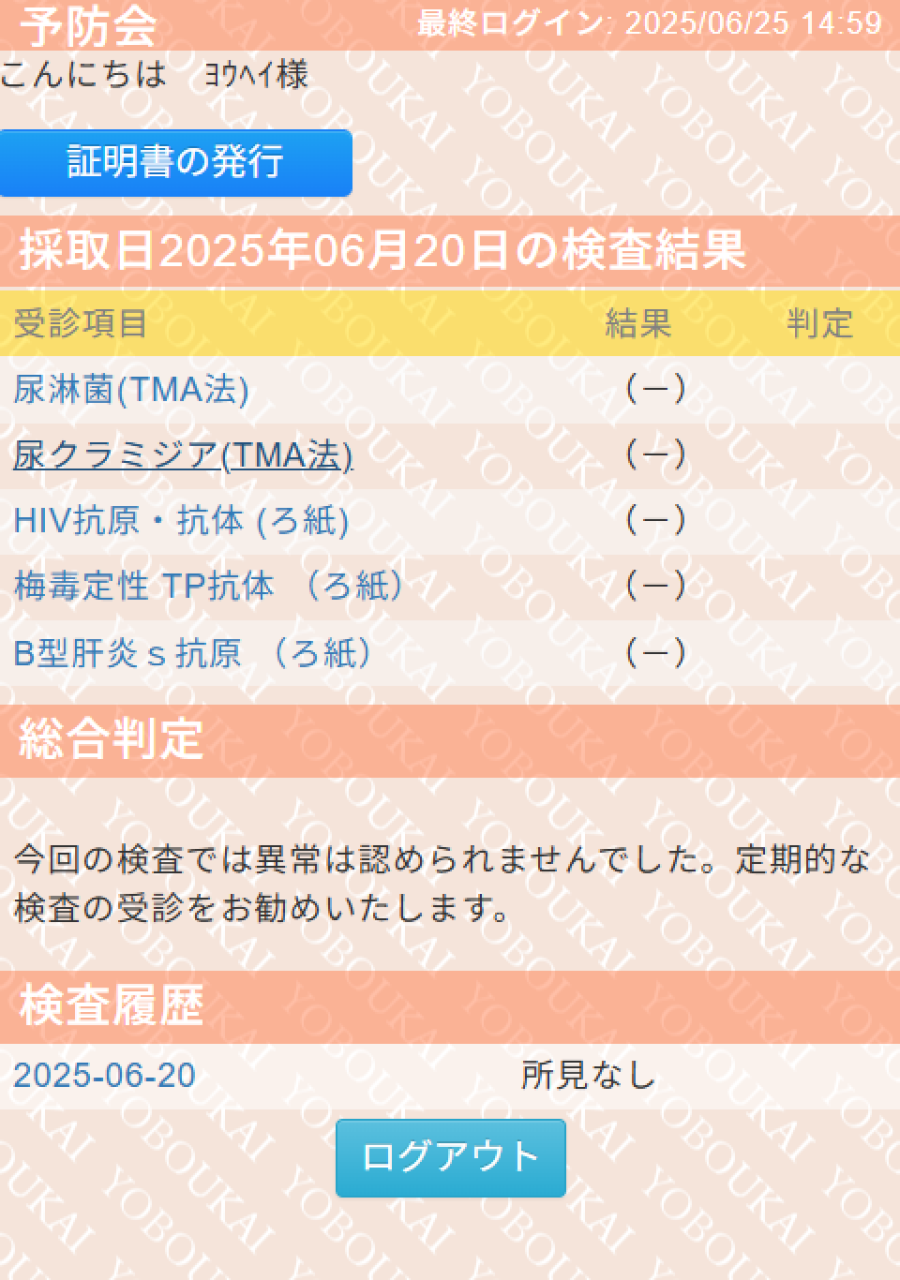 洋平の性病検査証明書
